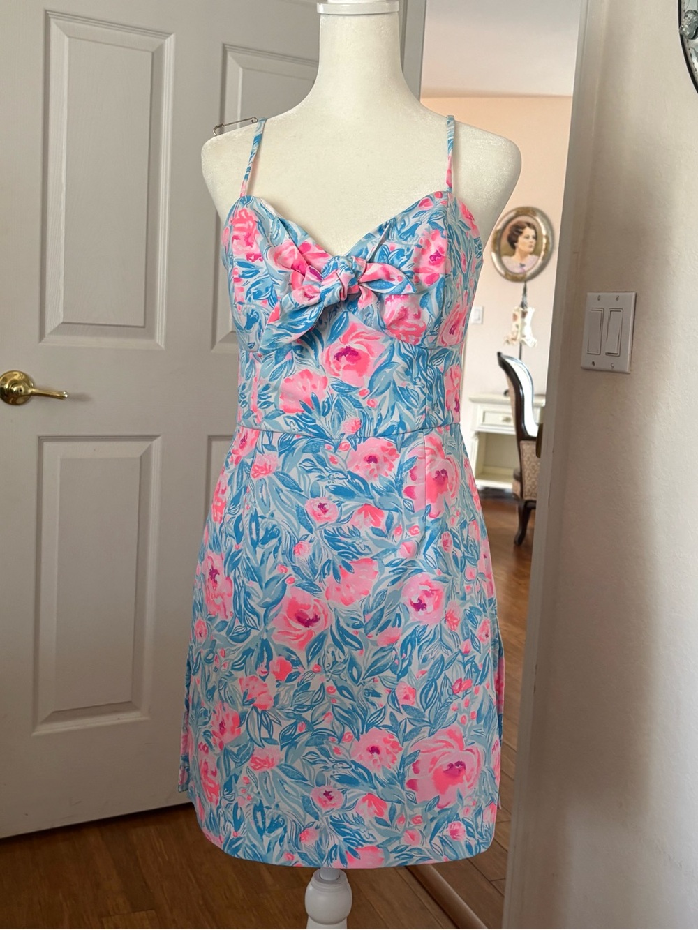 Lilly Pulitzer Bright Pink & Blue Bow-Front Spaghetti Strap Romper
